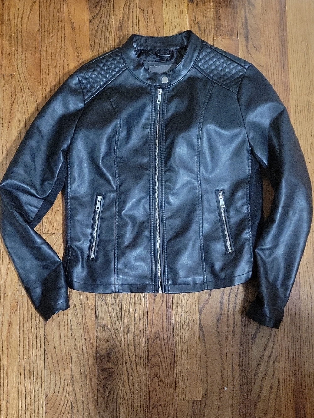 Cavalini Sz L Black Faux Leather Moto Jacket - Women's